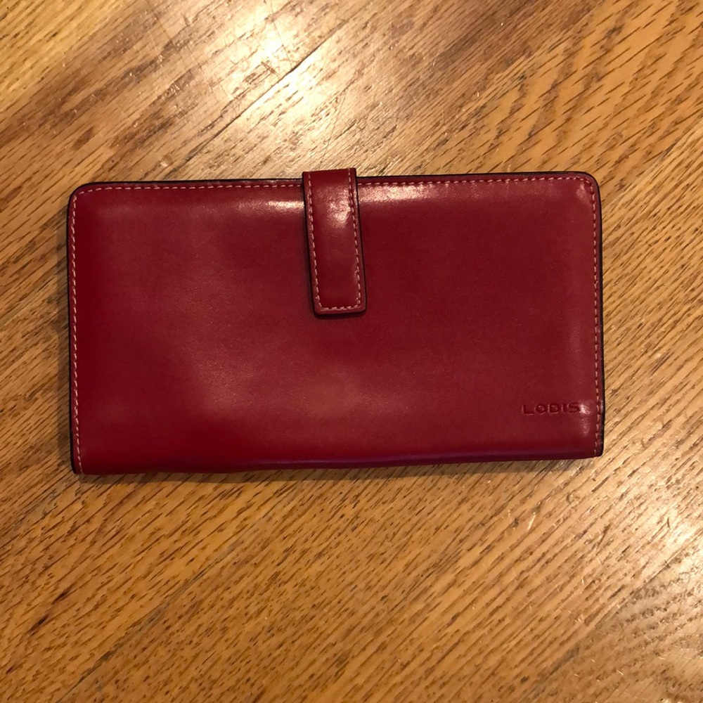 Lodis red leather full length bi-fold wallet